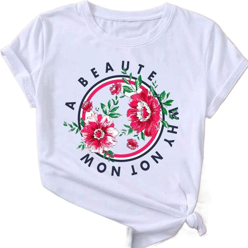 Flower Plant Bottoming Shirt Half Sleeve Simple Cartoon