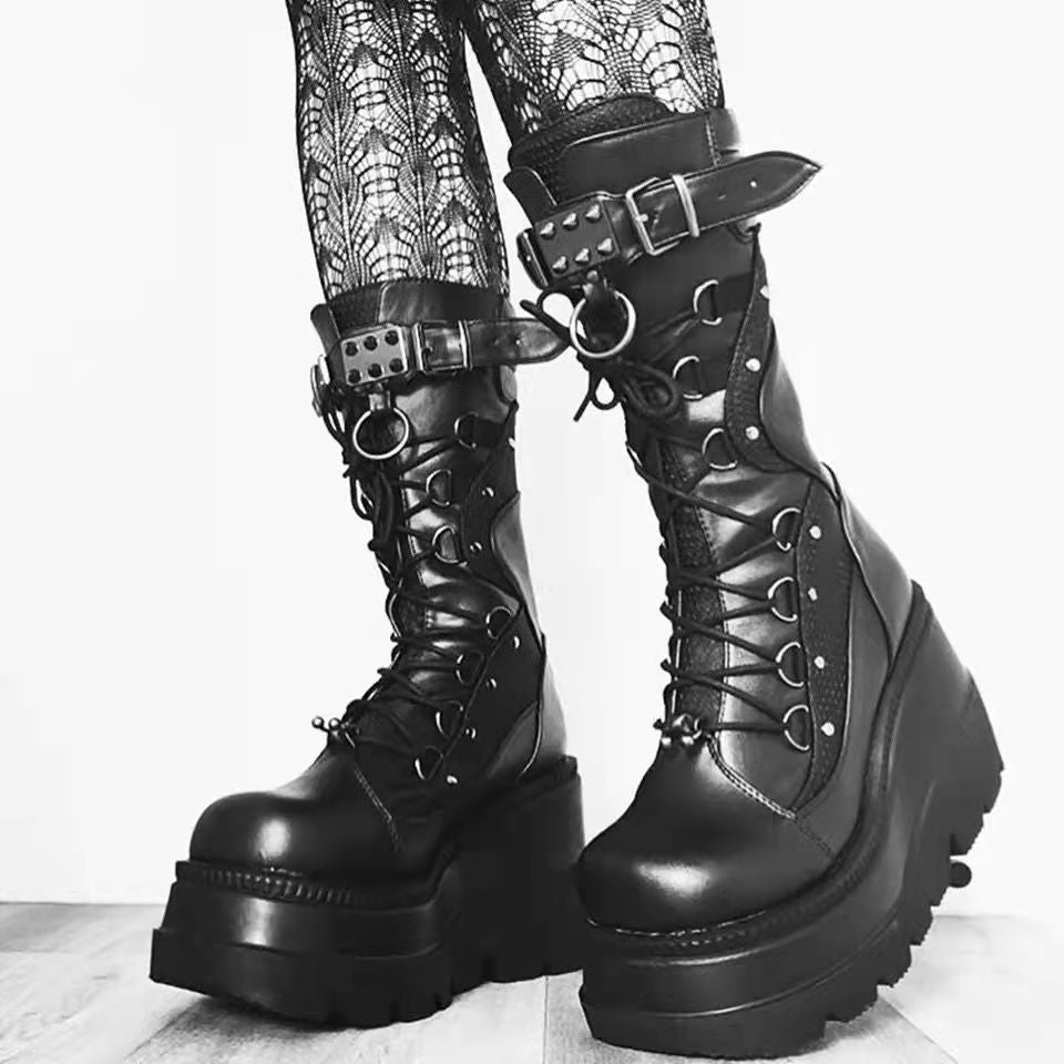 Lace-Up Combat Boots Black Bucke Chunky Boots For Women Winter Shoes