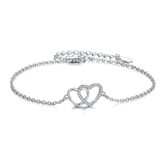 Armband aus Sterlingsilber mit doppeltem Liebesherz, Schmuckgeschenke für Frauen