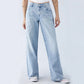 Straight Trousers Embroidered Side Frayed Butterfly Jeans Baggy Pants