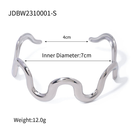 Bracciale sferico aperto con trama irregolare in acciaio inossidabile