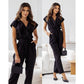 Fashion Solid Color Slimming Short-sleeved Jumpsuit Summer Lace-up Trousers