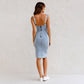 New U-neck Suspender Denim Dress Summer Casual Tight Slim Fit Dresses With Slit Design