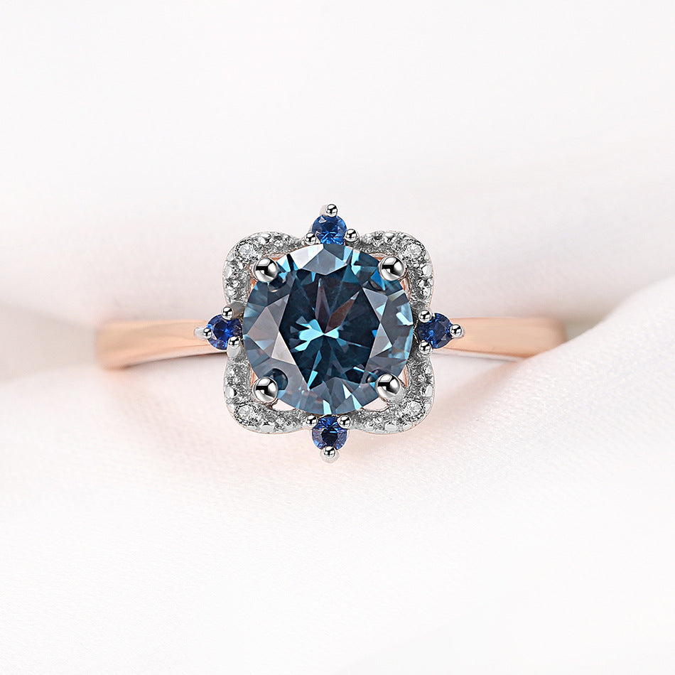 Sterling Silver Nano London Blue Rose Gold Color Separation Electroplated Ring