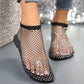 Nuovi sandali piatti cavi con design strass Scarpe estive con punta tonda per le donne