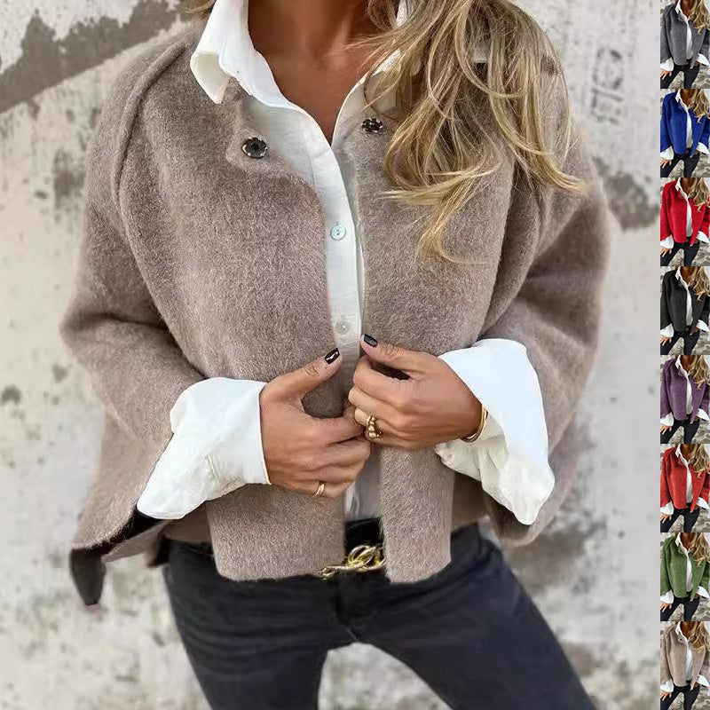 Damen Fledermausärmel Strickjacke Herbst und Winter Locker Kurz Kaschmir Langarm Mantel