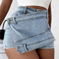 Y2K Street Vintage Denim Shorts  Hem A-Line Skinny Mini Skorts Skirt