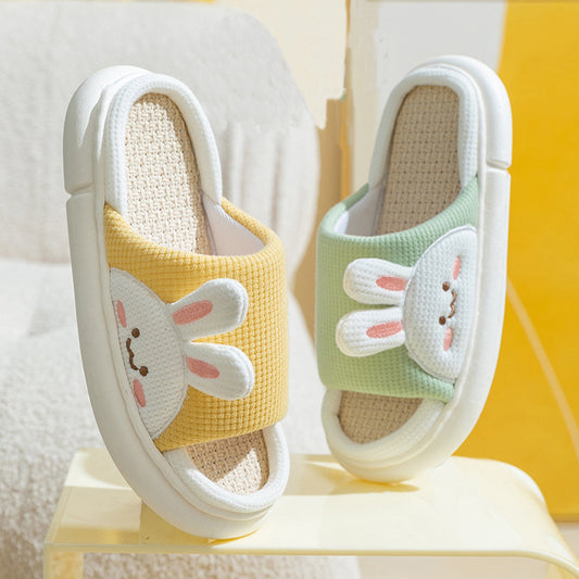 Cute Rabbit Slippers Linen House Shoes