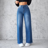 Mode Gerade Breite Bein Jeans Casual Hohe Taille Nicht Elastische Damen