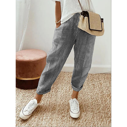 #Pantaloni con stampa a righe Pantaloni larghi casual alla moda estiva