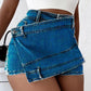 Y2K Street Vintage Denim Shorts Saum A-Linie Skinny Mini Skorts Rock