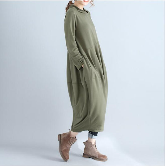 New Style Autumn Long Dress Loose Solid Cotton Linen Women dress