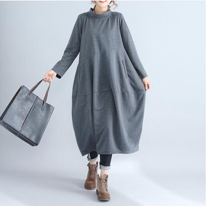 New Style Autumn Long Dress Loose Solid Cotton Linen Women dress