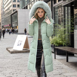 Winter Long Coat With Thickened Fur Collar Straight Slim Cotton-padded Jacket