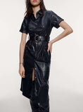 Women PU faux leather dress