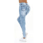 Pantaloni Jeans Per Donna Pantaloni Tinta Unita Bianco Stile Slim Blu