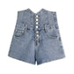 Breasted Denim Shorts Slim Ultra-High Waist Tuck