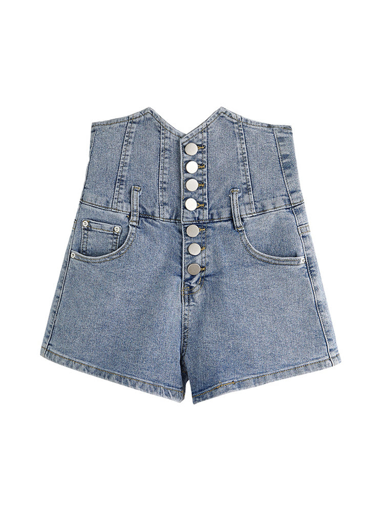 Breasted Denim Shorts Slim Ultra-High Waist Tuck