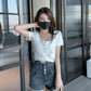 Breasted Denim Shorts Slim Ultra-High Waist Tuck