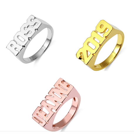 Personalized Hip Hop Name Ring Rose Gold Plated Custom Number Word Ring Fashion Gift