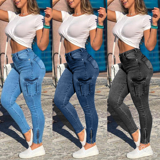 Weiße Damenjeans mit Taschen