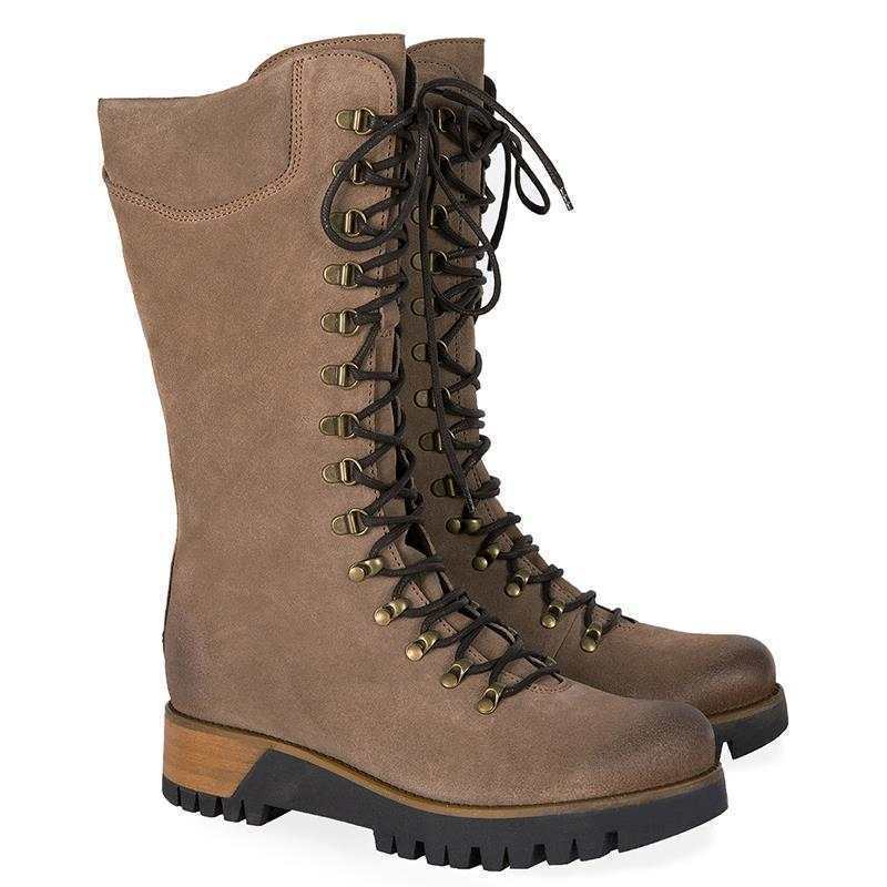 Neue große mittellange Schnürstiefel für Damen aus Leder