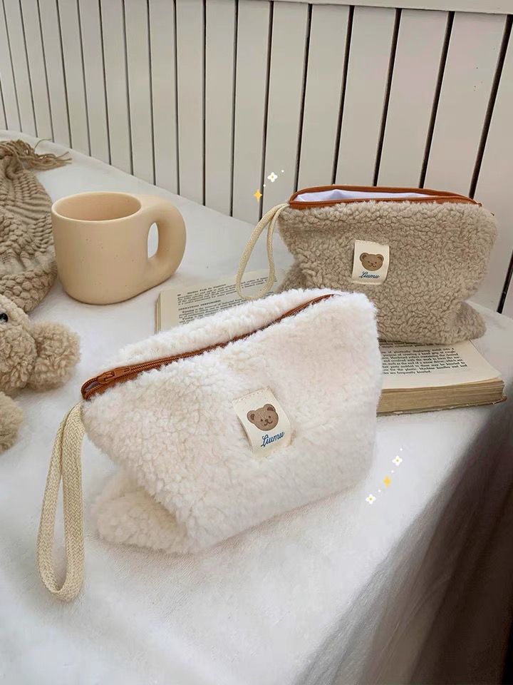 Borsa porta cosmetici portatile a forma di orso di peluche carino