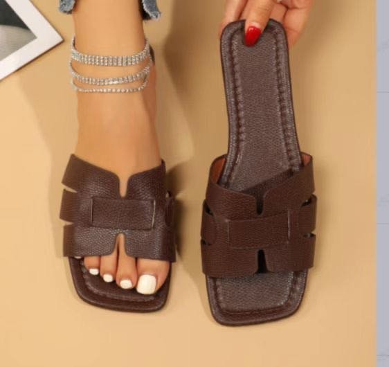 Square Toe Flat Sandals Summer Hollow Out