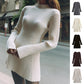 Fashion Solid Ribbed Knitted Dress Fall And Winter Slim-fit Stand-up Collar A-line Dresses Women's Clothing