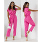 Fashion Solid Color Slimming Short-sleeved Jumpsuit Summer Lace-up Trousers