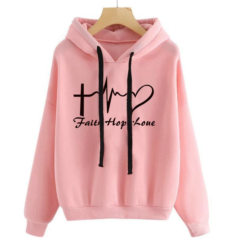 Herzdruck Hoodie Sweatshirt Pullover Tops Damen Langarm Sportkleidung