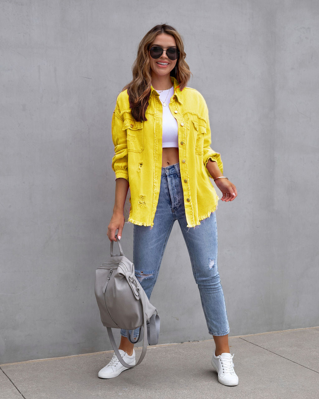 Fashion Ripped Shirt Jacket Female Autumn And Spring Casual Tops