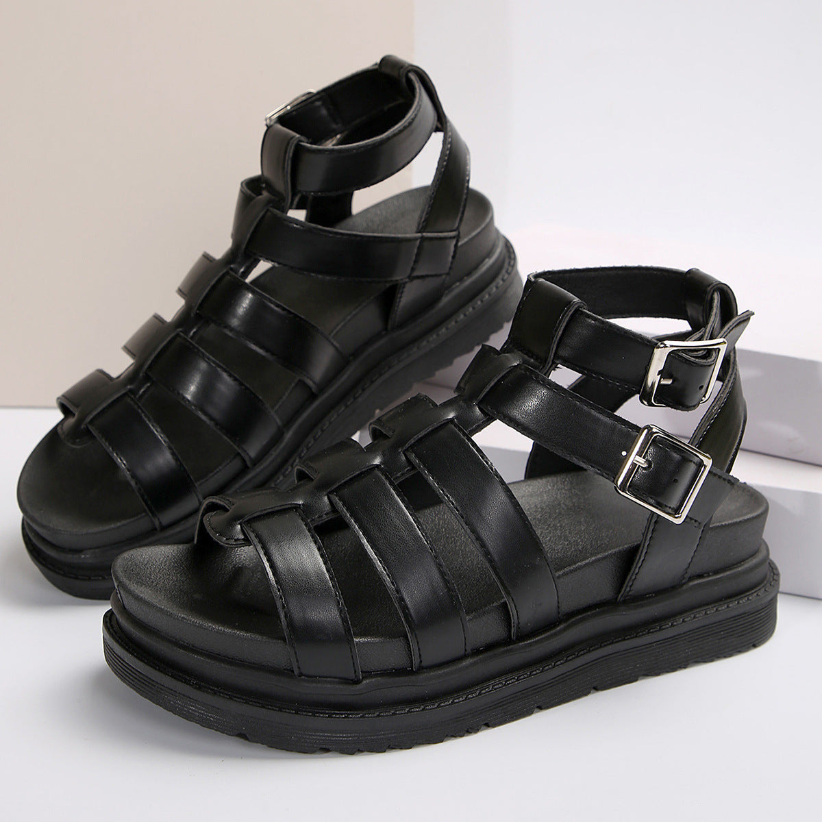 Hollow-out Belt Buckle Platform Pig Cage Sandals Foreign Trade Roman Shoes