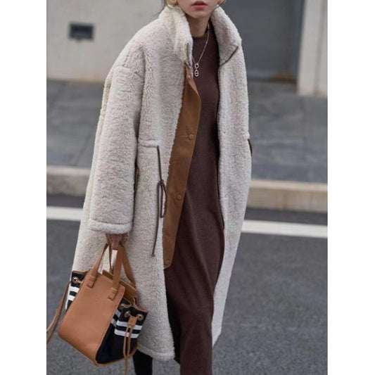 Lamb Wool Coat Thickened Korean Style Mid-length Cotton