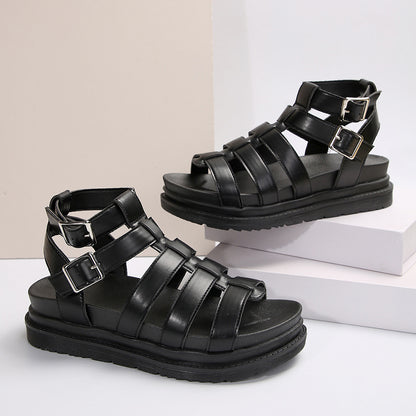 Hollow-out Belt Buckle Platform Pig Cage Sandals Foreign Trade Roman Shoes