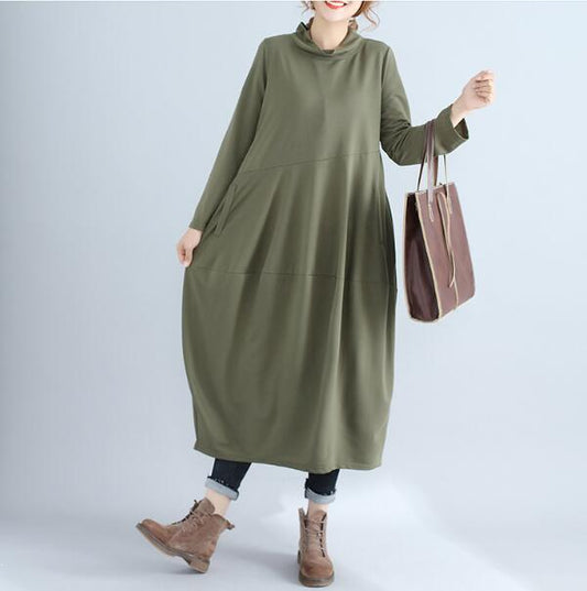 New Style Autumn Long Dress Loose Solid Cotton Linen Women dress