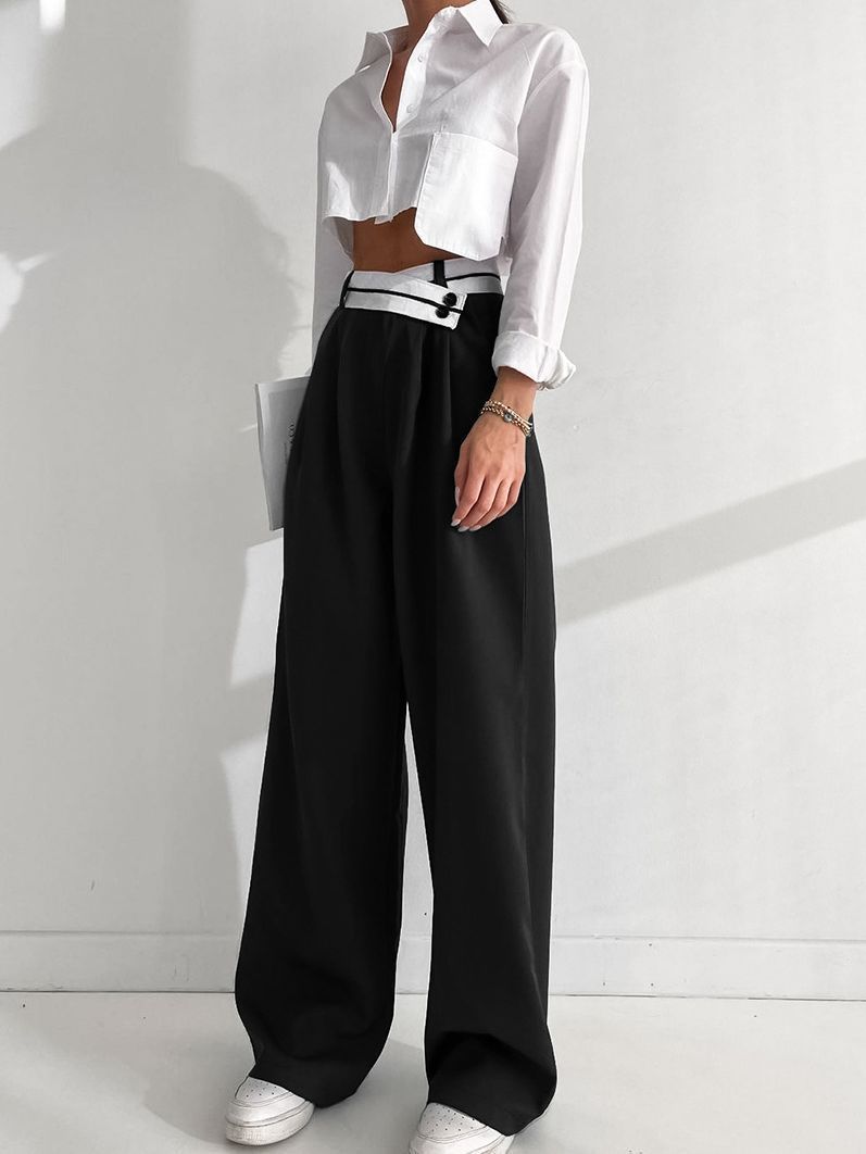 Commuter Color Suit Pants, Casual Drape Mop Pants Wide Leg Pants