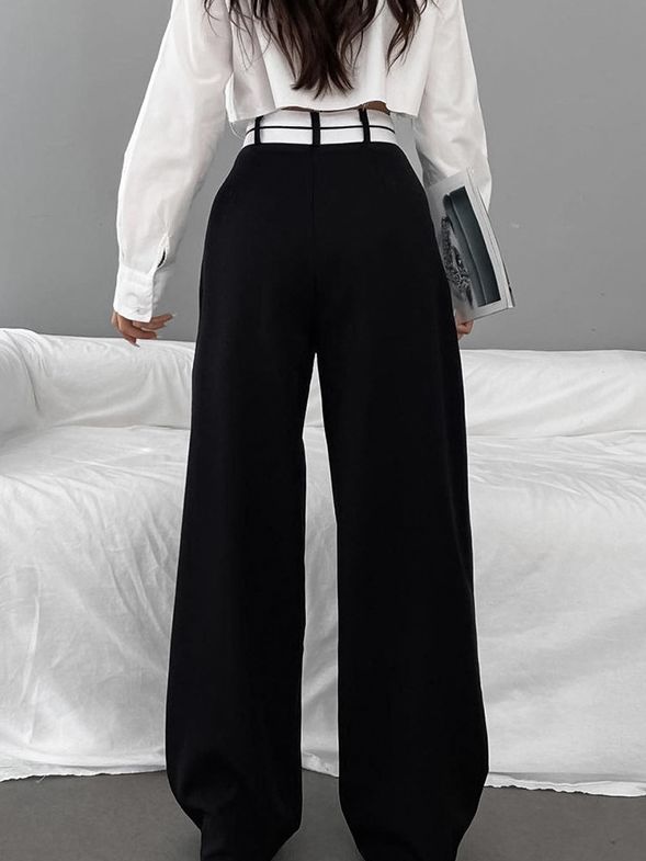 Commuter Color Suit Pants, Casual Drape Mop Pants Wide Leg Pants