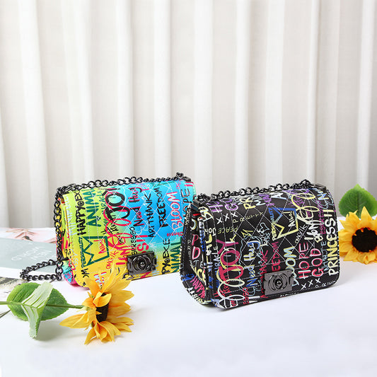 Fashion Printed Letter Graffiti Bag Diamond Chain