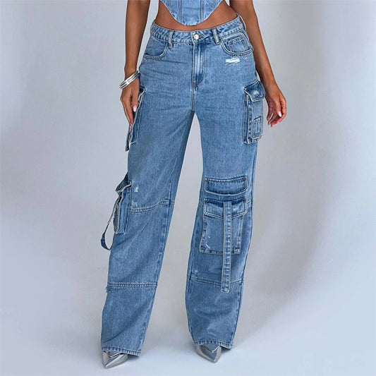 Low Waist Three-dimensional Pocket Stitching Jeans & Full Set