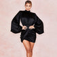 satin silk black wrap dress short dress Casual autumn winter bodycon dresses