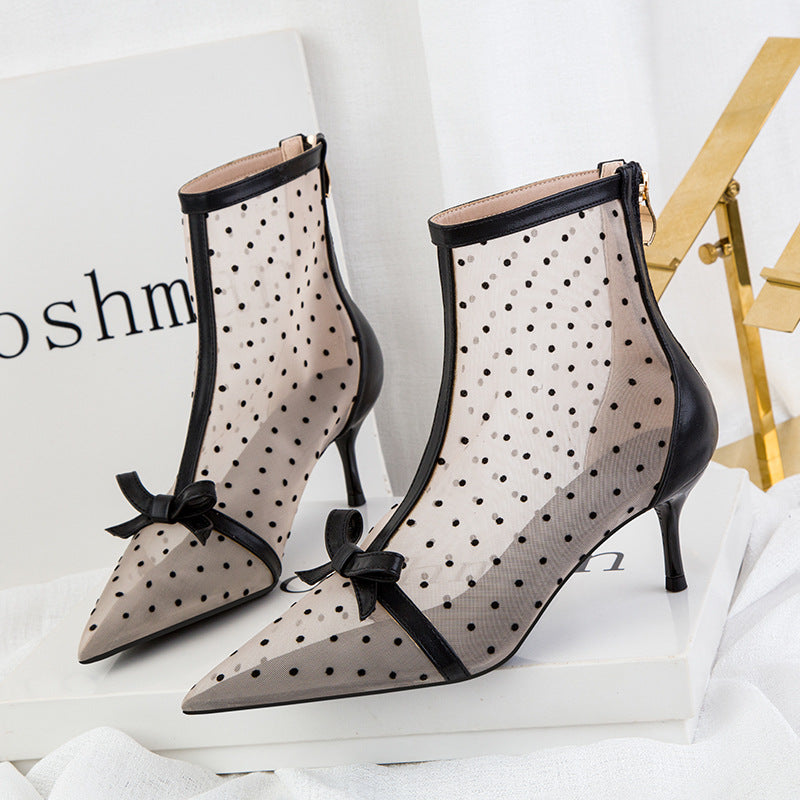 Sweet Slimming See-through Polka Dot Mesh Hollow-out High Heels