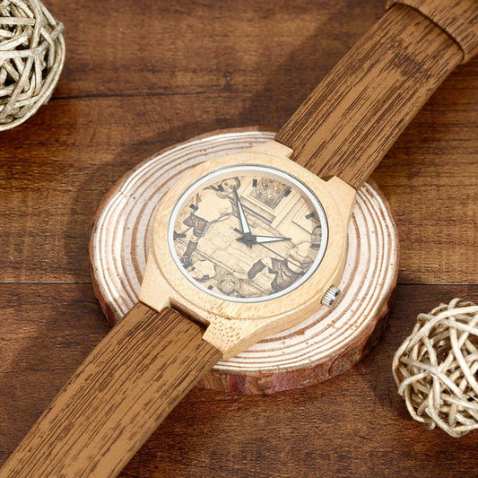 Orologio da donna con foto in bambù inciso, cinturino in pelle di legno da 40 mm