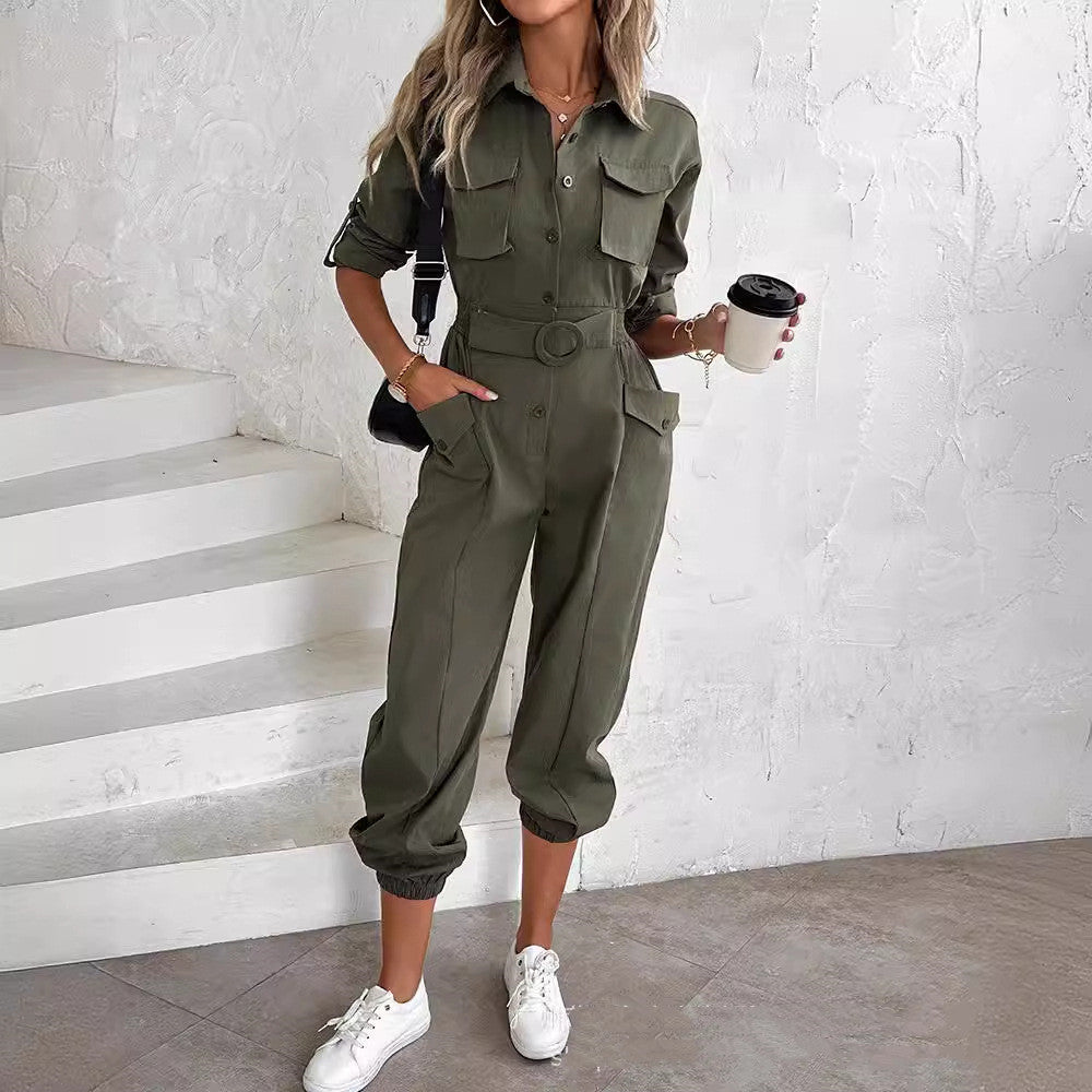 Waist-tied Leisure Cargo Jumpsuit