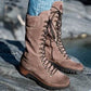 Neue große mittellange Schnürstiefel für Damen aus Leder