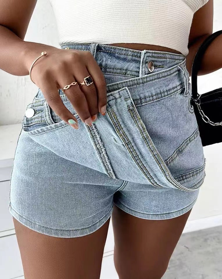 Y2K Street Vintage Denim Shorts Saum A-Linie Skinny Mini Skorts Rock