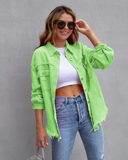 Fashion Ripped Shirt Jacket Female Autumn And Spring Casual Tops