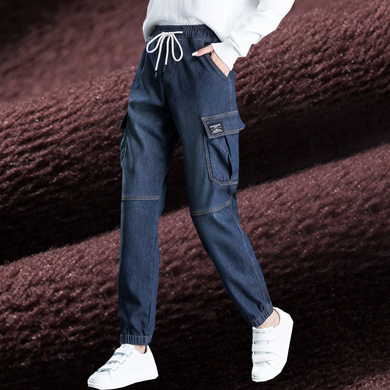 Women's loose high waist belted cargo jeans