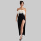 Off-shoulder Contrast Color Ostrich Hair Tube Top High Slit Bandage One-piece Dress