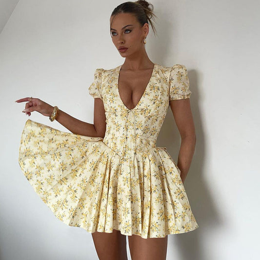 Fashion Pleated Floral Dress